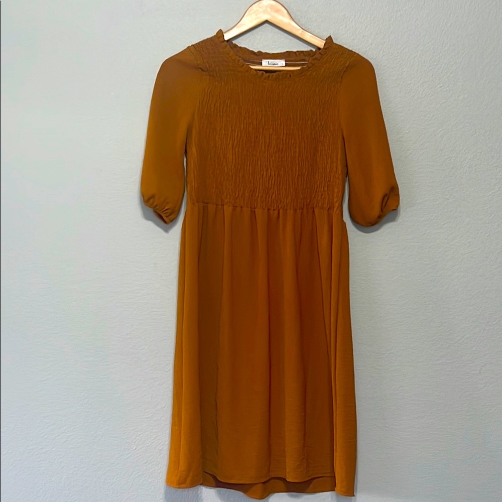 Les Amis Brown Sheath Midi Dress Crew Neck‎